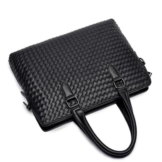 Business Briefcase Men Woven Leather Large Capacity Crossbody Bag Waterproof Handbag Computer Bags