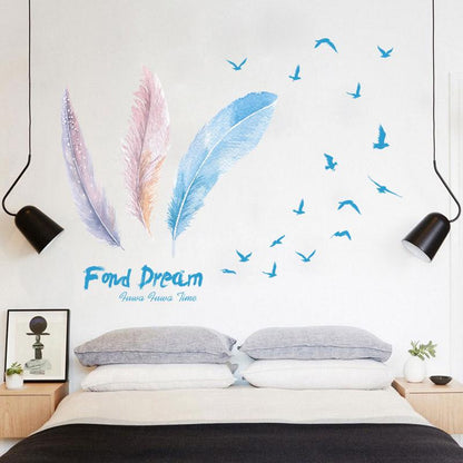 [Wall sticker ]Fantasy Feather Wall Stickers For Kids Rooms Children Room Bedroom Living Room Home D