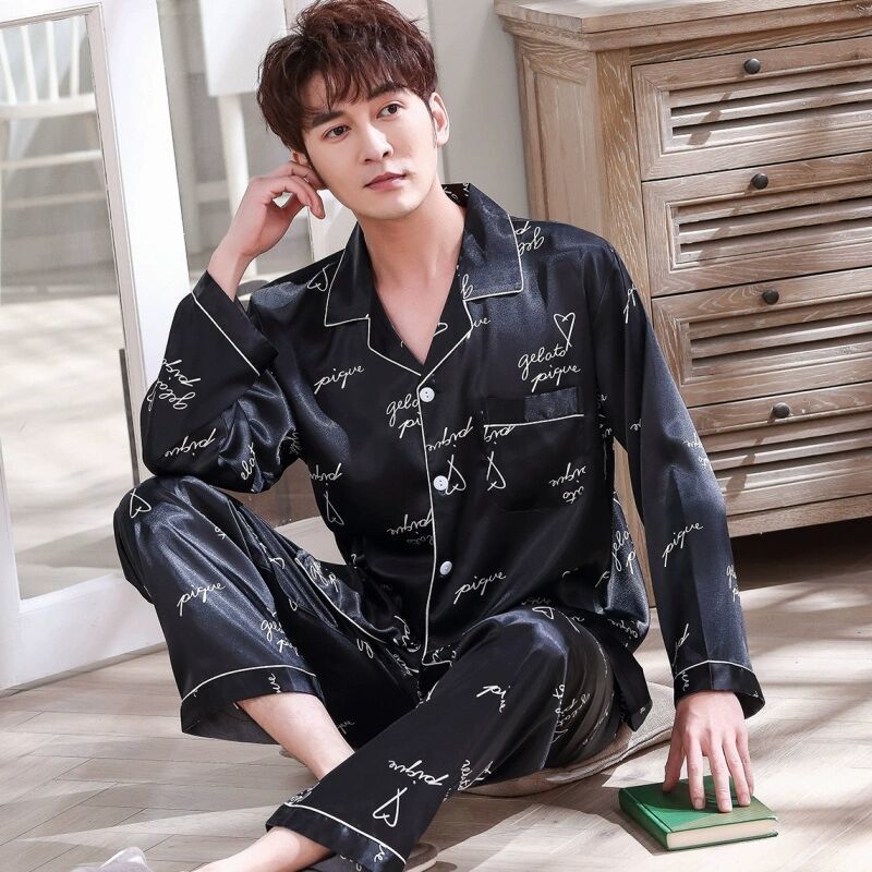 Extra Long Sleeve Men's Spring and Autumn Pajamas Cardigan Young Middle-aged Home Service Suit