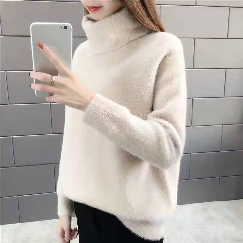 Autumn and Winter Mohair Turtleneck Sweater Short Loose Knit Bottoming Shirt Casual Women's Top
