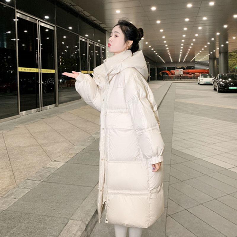 Mid-length Down Jacket Female White Duck Down Dongdaemun Korean Style Hooded Loose