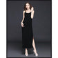 Sexy Maxi Dress Summer round Neck Spaghetti Strap Dress Blackless Elastic Long Dress for Party