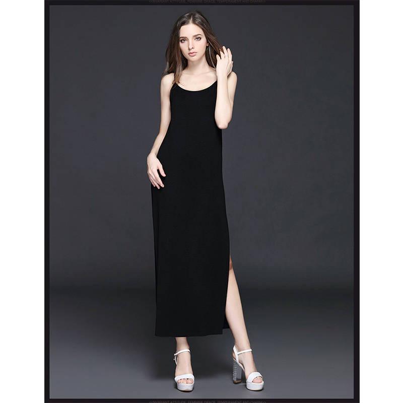 Sexy Maxi Dress Summer round Neck Spaghetti Strap Dress Blackless Elastic Long Dress for Party