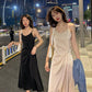 Summer Women Sleeveless Suspender Dress V-neck Silk Long Braces Skirt