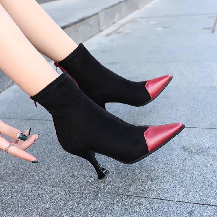 Fashion Shoes Women Boots Stretch Ankle Boots Pointed Toe Lycra Women Heel Booties Women Shoes