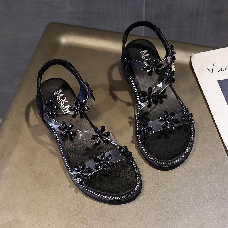 Sandals Female Fairy Wind Rhinestone Summer Roman Transparent Sandals Tide Flat Korean Version