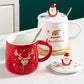 Christmas Mug  Pine Elk Printed Cartoon Water Bottle with Cover and Spoon  New Colorful Festival Household Ceramic Coffee Cup