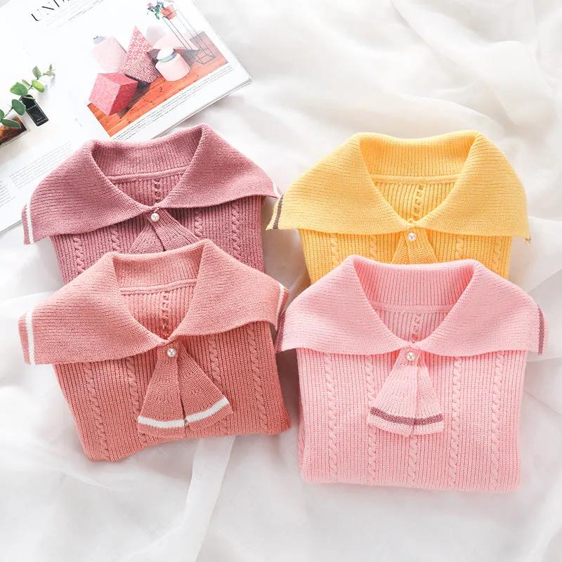 Girls Sweater 2021 Children's Clothing Autumn Baby Knit Sweater Children's Bottoming Shirt Small Fragrance Top Spring