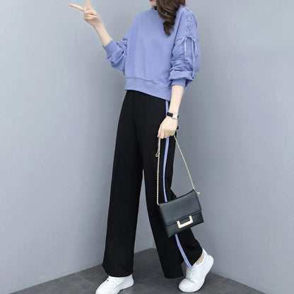 Suit Long-sleeved Shirt + Loose Wide-leg Pants Two-piece Loose Casual Sportswear Suit Female Outdoor Sports Suit Casual Home Wear