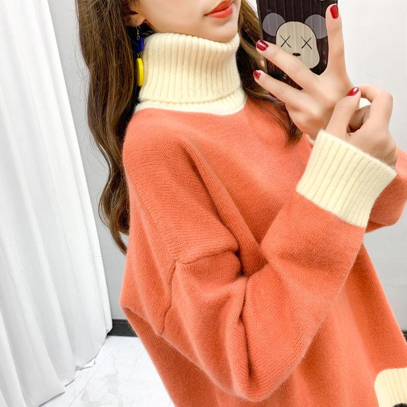 Pofulove Turtleneck Women Pullover Winter Loose Thick Padded Short Bottoming Shirt Sweater Women