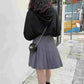 Women High Waist Thin Pleated Skirt College Style Anti-lightening Solid Color Mini A-line Skirt