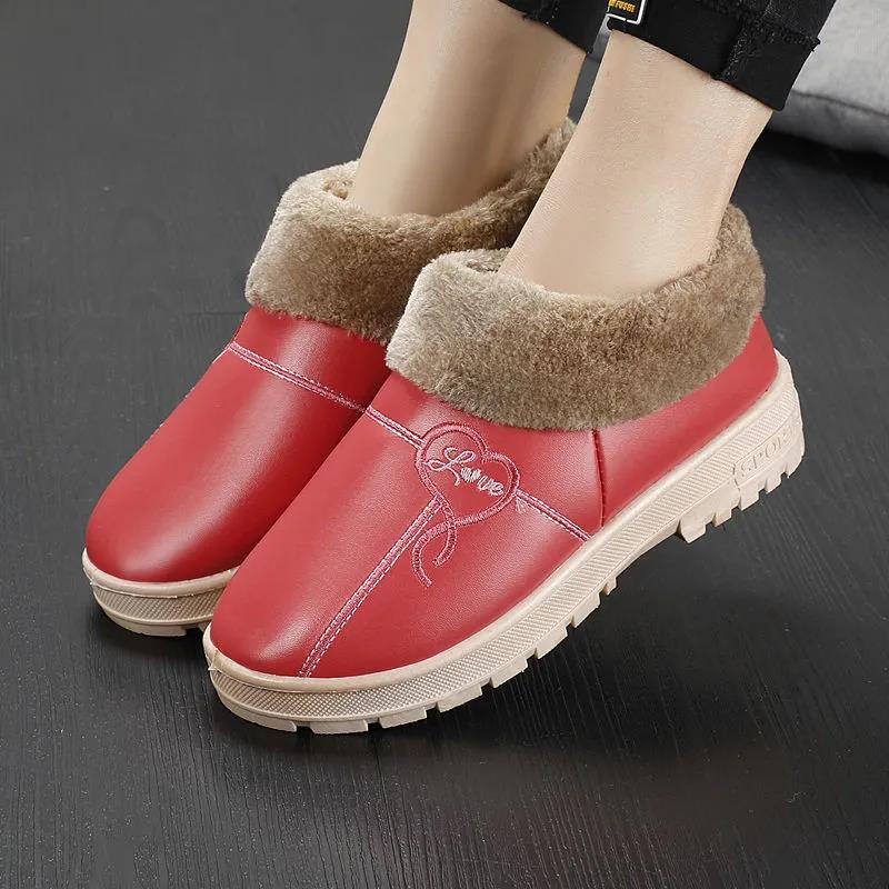 Winter Cotton Slippers Women's Warm Waterproof Men's Shoes Home Slippers with Heel