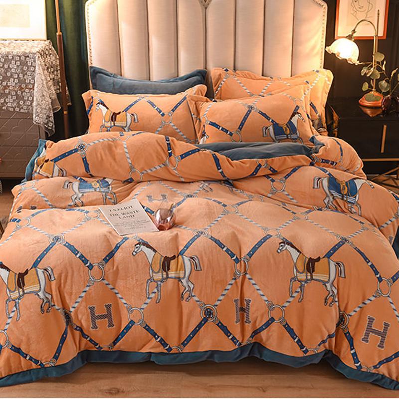 Winter Milk Velvet Four-piece Coral Velvet Thick Duvet Cover Double-sided Flannel Bedding