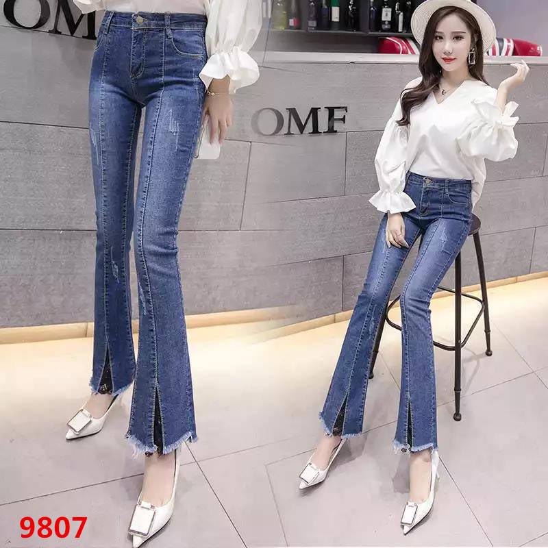 Women Denim Jeans Casual Slim Stretchy Bell-Bottom Jeans Retro Flare Pants Mid Waisted Long Trousers
