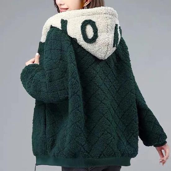 Winter Women's Warm Plush Thickened Hooded Coat Female Large Size Versatile Short Loose Lamb Wool Jacket