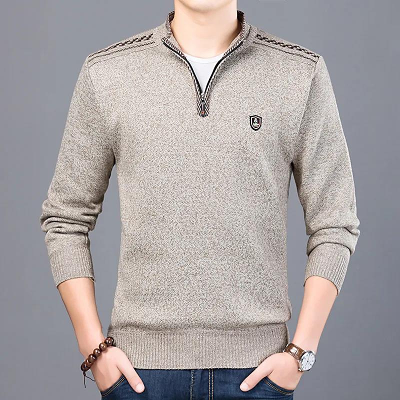 Winter Sweater Men's Zipper Half High Neck Knitted Sweater Men's Winter Thickening