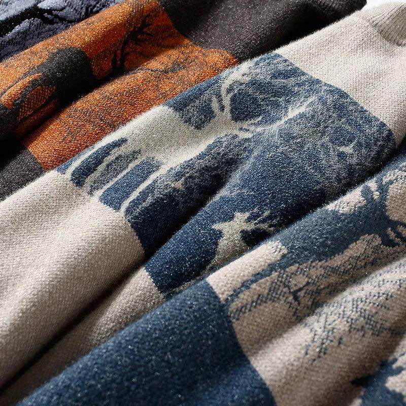 Sweater Men's Autumn and Winter Half High Neck Men's Sweater Knit Sweater Winter Plus Velvet Thick Sweater