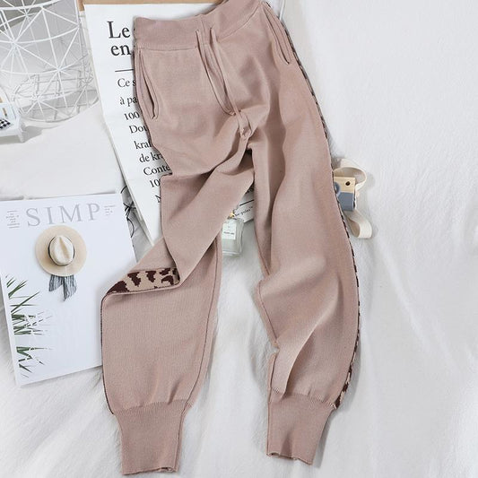 2pcs/set Women Leopard Knit Zip Cardigan Tops+Pants Suit 2 Piece Set Long Sleeve Knit Jacket Coat Ladies Casual Sweater pants Suits