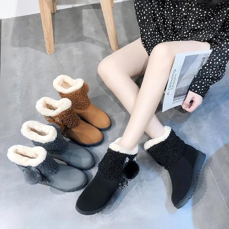 Winter Flat Snow Boots Women Short Tube All-match Cotton Shoes Bread Shoes Warm and Velvet Shoes