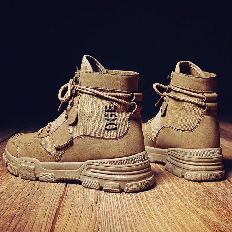 Fashion Men's Martin Boots Warm Working Boots Lace Up Men's Desert Boots Round Toe High Top Shoes