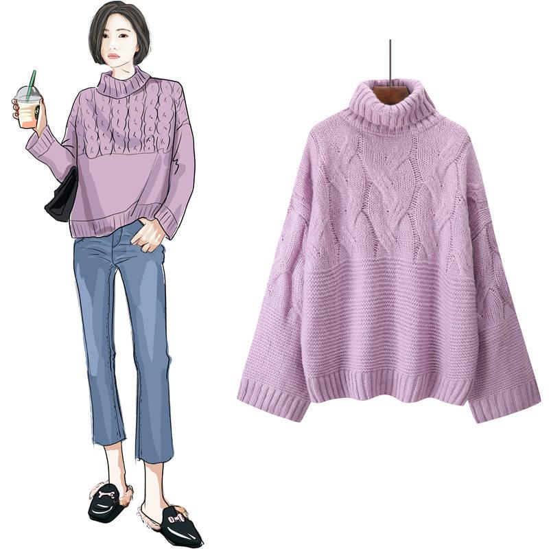 Loose Solid Color Turtleneck Sweater Bat Sleeve Pullover Knitted Schoolgirl Sweater