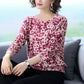 Spring and Autumn Mother Round Neck Long-sleeved T-shirt Women Floral Slim Top Women