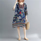 Printing  M-XXXL Printed Round Neck Dress Women Loose Plus Size Summer Polyester Short-sleeved Knee-length A-line Dress