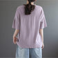 Cotton Retro Print Round Neck Short Sleeve T-Shirt Girls Summer Large Size Loose Casual Top