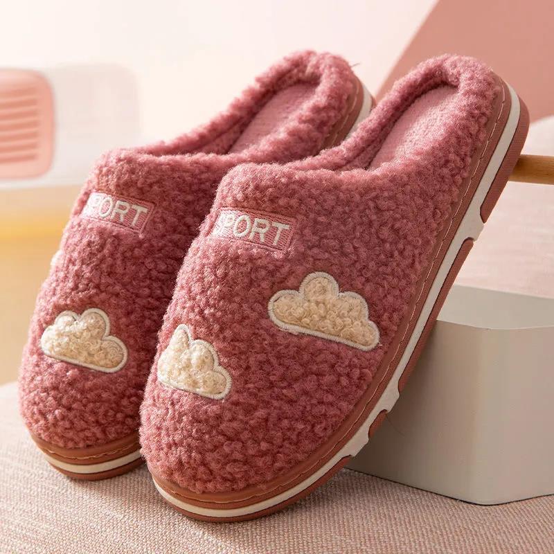 Men's and Women's Cotton Slippers Winter Plus Velvet Couple Indoor Non-slip Warm Wool Slippers