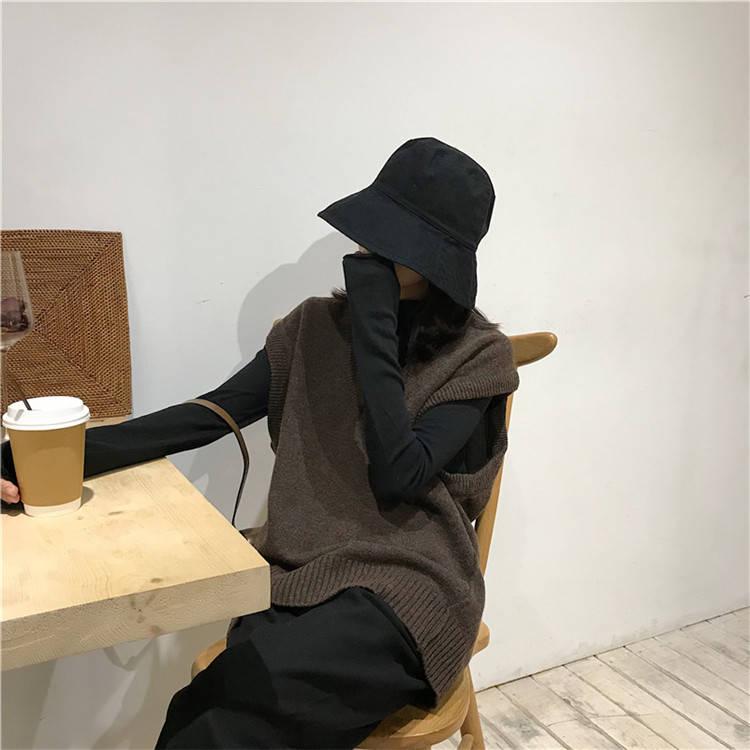 Pofulove Loose V-neck Knitted Vest Women's Autumn Winter Wear Sleeveless Vest Pullover Sweater