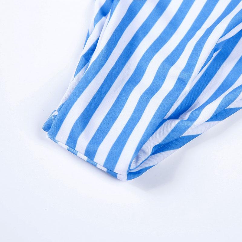 WTEMPO Swimsuit blue striped U-necked chest knotted bikini split swimsuit
