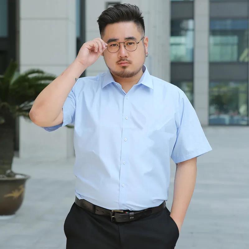 Summer Fat Plus Size Men's Short-sleeved White Shirts Men's Loose Shirts Fat Half-sleeved Shirts