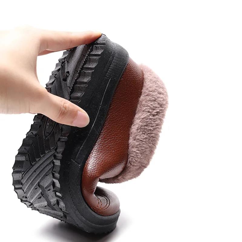 Women's Winter Home Shoes Plus Velvet Thickened PU Surface Waterproof and Ski-proof Boots Thick-soled Cotton Shoes