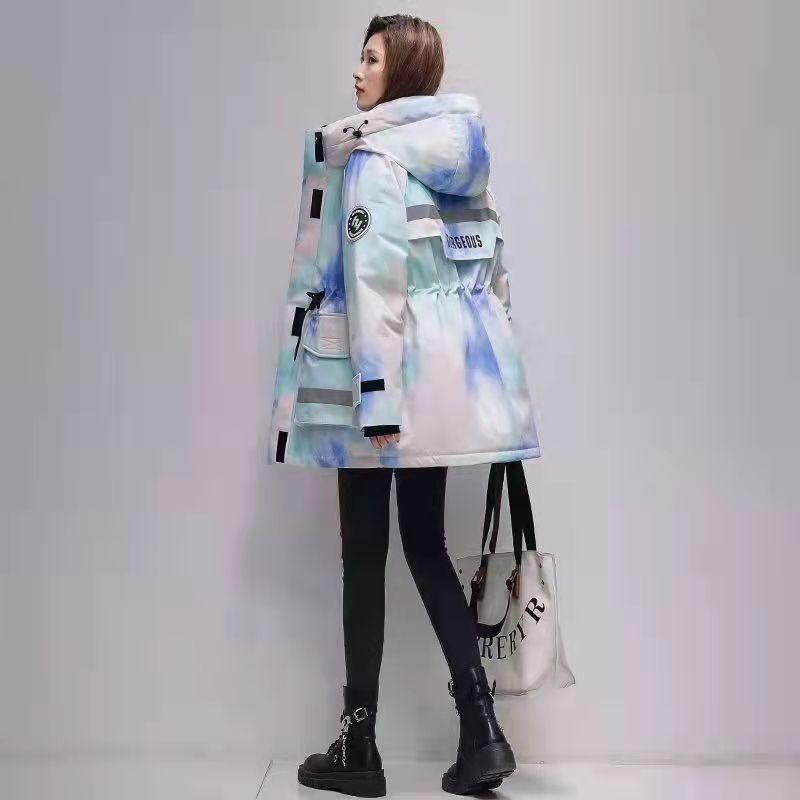 Parker Down Jacket Women's Winter Mid-length Thick Contrast White Goose Down Cotton Workwear Jacket Travel Windbreaker Thick Jacket