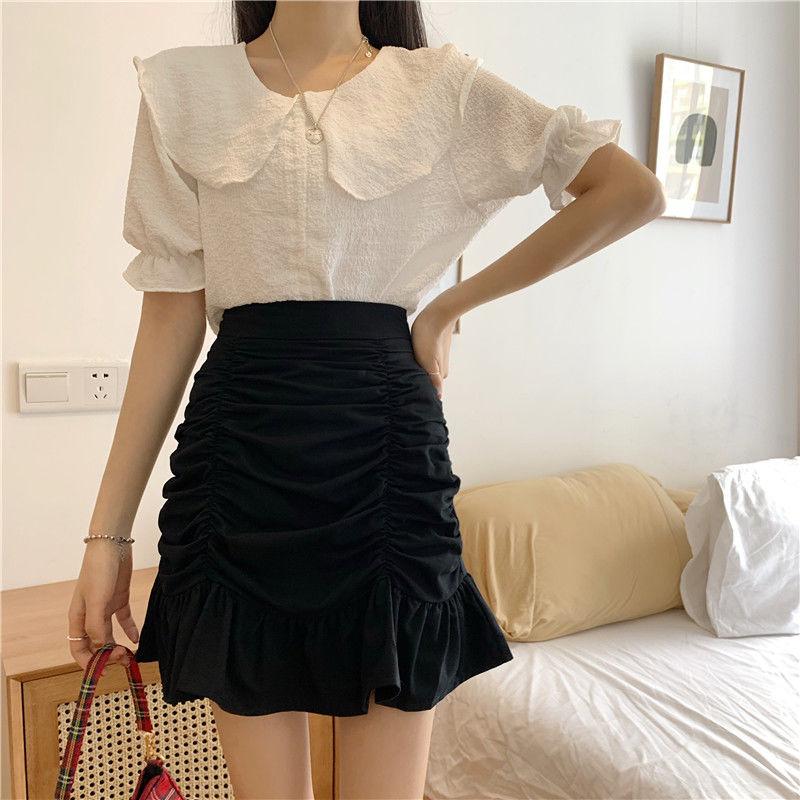 Women Sexy Tight A-line Pleated Skirt High Waist Mermaid Skirt Hip Skirt  Elastic Waist Club Casual Home Office