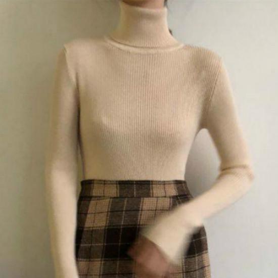 Women Bottoming Knitted Shirt Jumper Sweater High Elastic Solid Color Fit Sexy Pullover Top