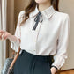 Chiffon Shirt Solid Color Bow Tie Lapel Shirt Ladies Versatile Long Sleeve Bottoming Shirt Commuter