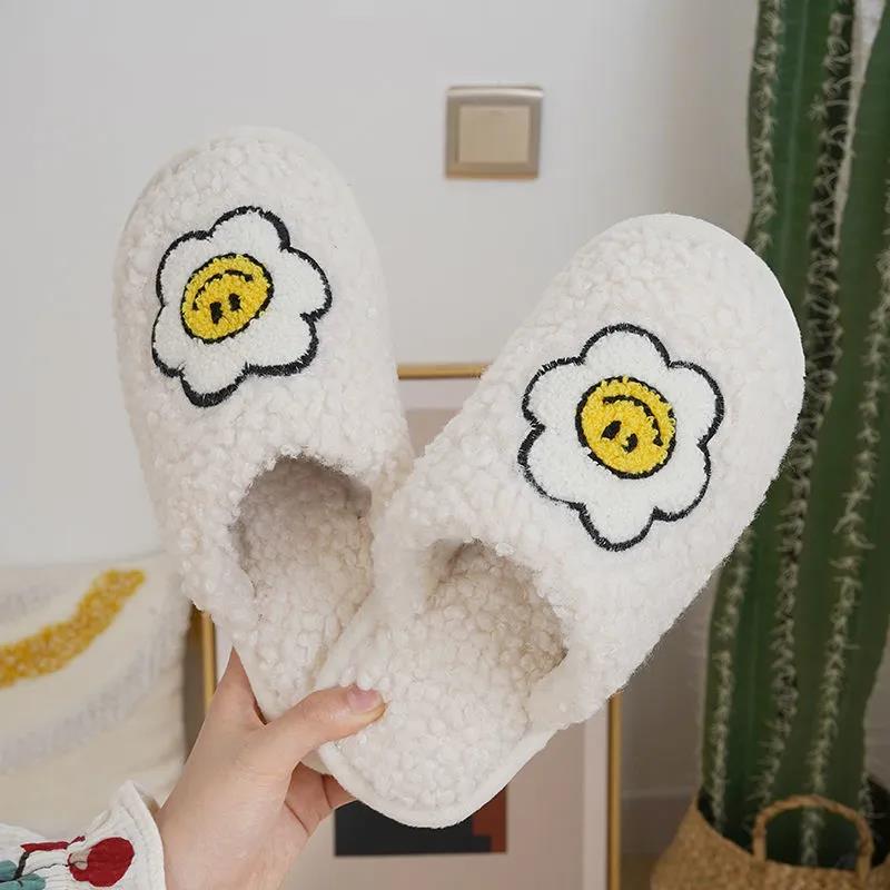 Cotton Slippers Women Cute Cartoon Winter Plush Non-slip Warm Cotton Shoes