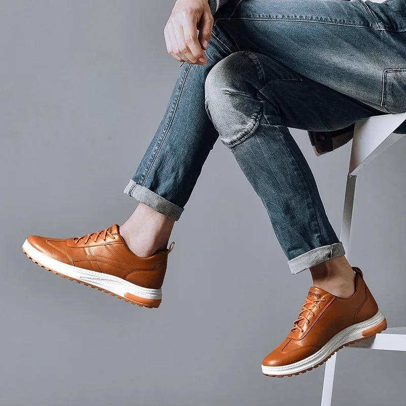Men's Casual Lace Up Board Shoes High Quality Sport Shoes Tie Shoes All-match Sneakers Non-slip Wear-resistant Work Shoes Soft Sole Breathable