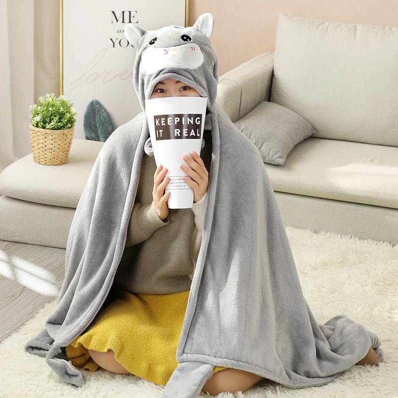 Cute Cartoon Lazy Nap Blanket Shawl Cloak Cloak Office Air Conditioning Blanket Coral Fleece Cover Leg Blanket Skin-friendly Soft and Warm