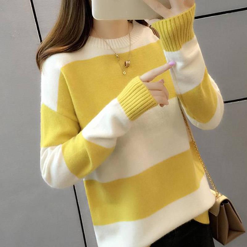 Women's Sweaters College Wind Candy Contrast Striped Sweater Female Korean Harajuku Clothing