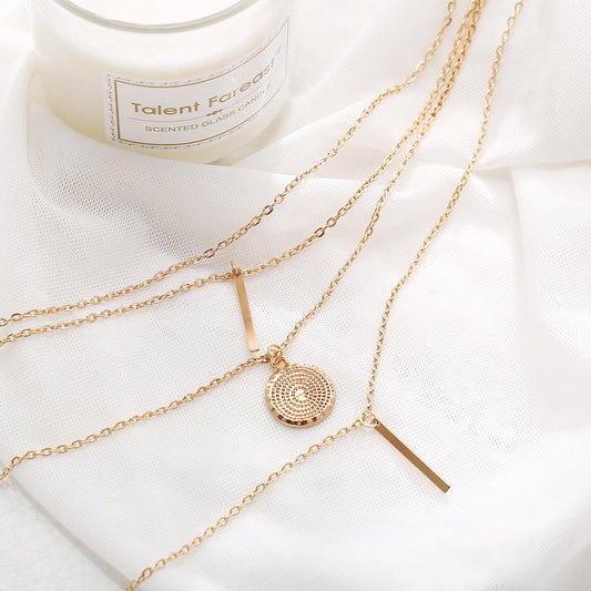 2 Pairs of Star Round Bar Vertical Necklace Ladies Prom Party Bohemian Four-layer Clavicle Chain Jewelry Gift