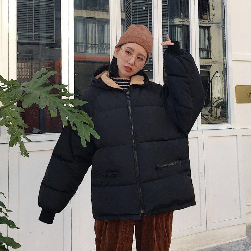 Large Size Loose Women's Hooded Padded Jacket Winter Solid Color Short Down Down Padded Jacket Thick Warm Jacket
