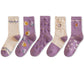 Five Pairs of Women's Socks Fashion Print Cartoon Pattern Socks Winter Thick Warm Pile Pile Socks