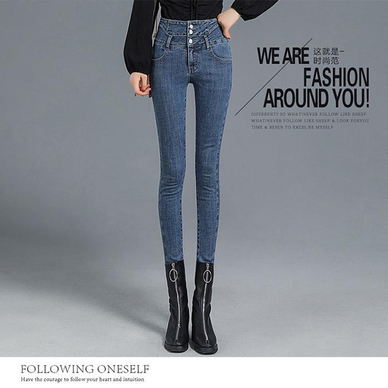Women's Plus Velvet Thickening Winter Stretch Tights High Waist Stretch Thin Feet Cotton Pants Wild Single-breasted Windproof Fashion