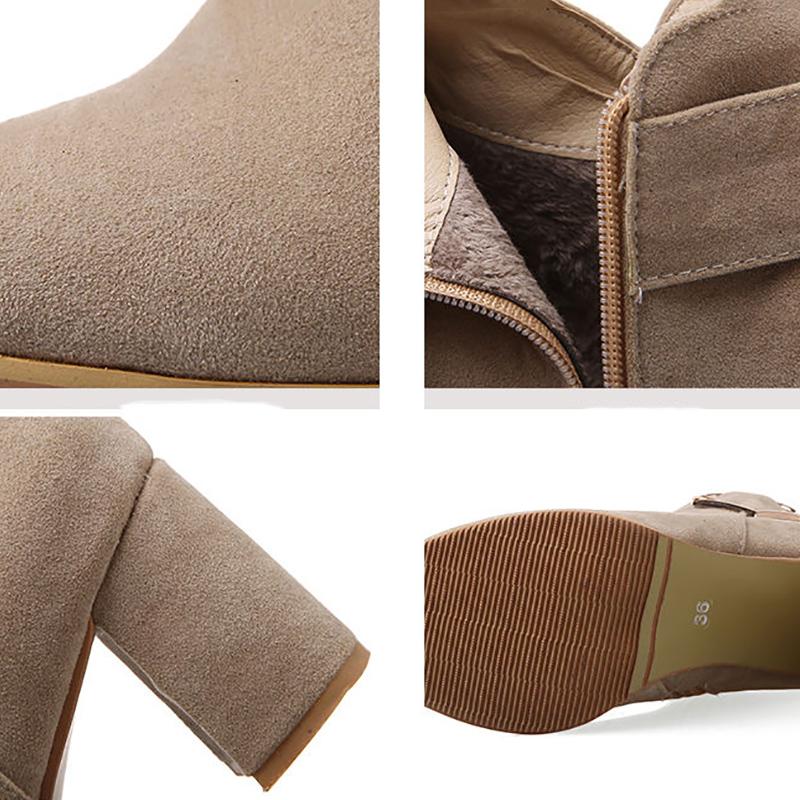 Women's Frosted Thick Heel Plus Size Short Boots Simple Love High Heel Fashion Boots Autumn and Winter Women's Side Zipper Boots