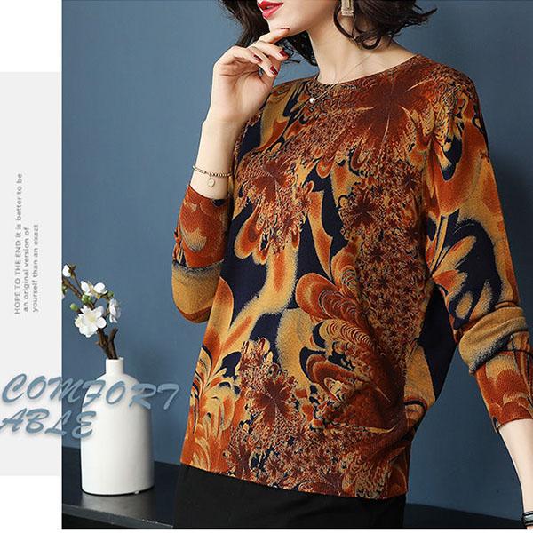 Women's Printed Knit Sweater High-end Cashmere Sweater Round Neck Ethnic Base Sweater Plus Size Warm Pullover Jumper