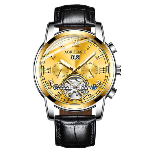 Business Mens Automatic Watch Leather Waterproof Mechanical Watch Mens Tourbillon Sport Watches