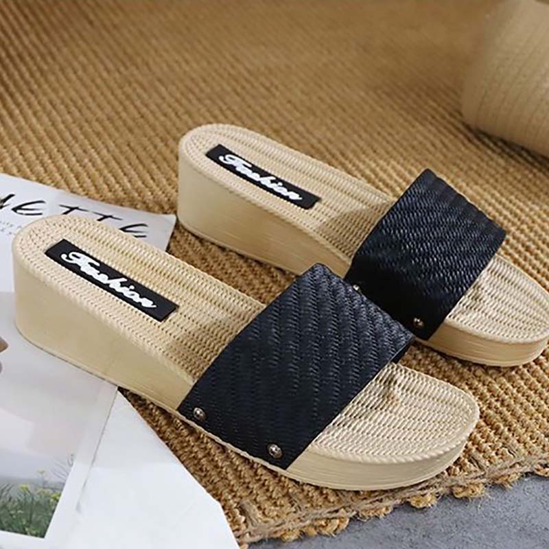 High-heeled Slippers Summer Seaside Fashion Outer Wear Wedges Thick-soled Net Red Non-slip Sandals Beach Shoes Heightening Shoes One Size Smaller