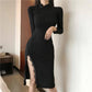 Ladies V-neck Long Sleeve Sexy Hem Wrapped Hem Irregular Banquet Office Dinner Party Dress Dress